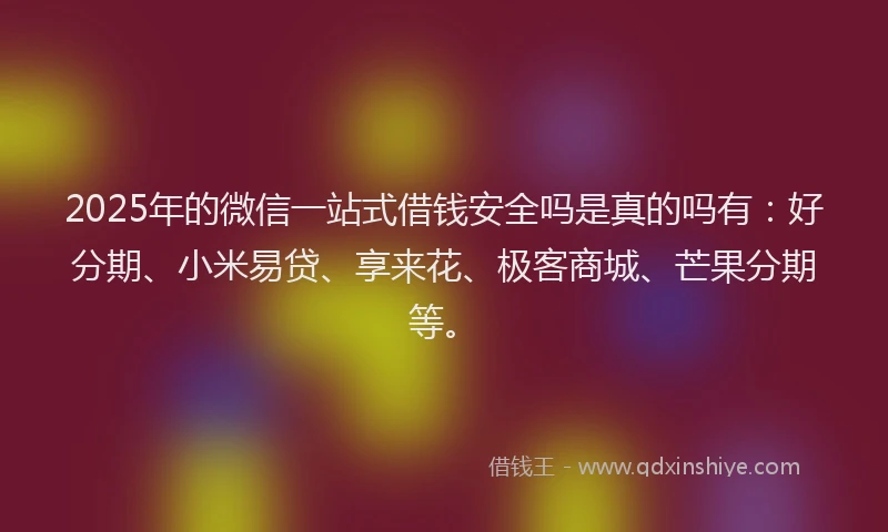 2025年的微信一站式借钱安全吗是真的吗有：好分期、小米易贷、享来花、极客商城、芒果分期等。