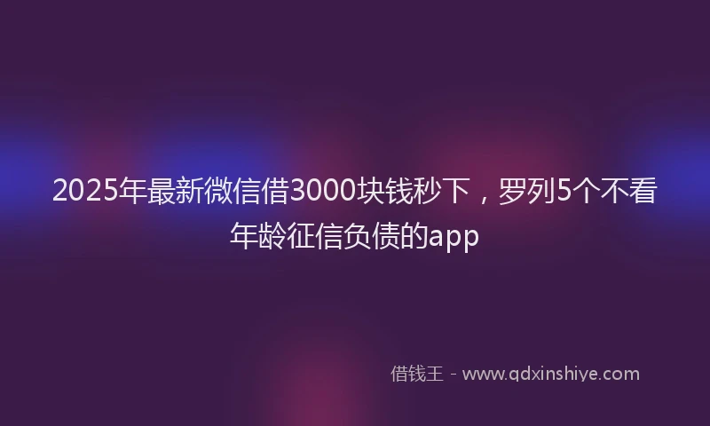 2025年最新微信借3000块钱秒下，罗列5个不看年龄征信负债的app