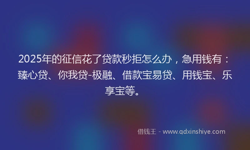 2025年的征信花了贷款秒拒怎么办，急用钱有：臻心贷、你我贷-极融、借款宝易贷、用钱宝、乐享宝等。
