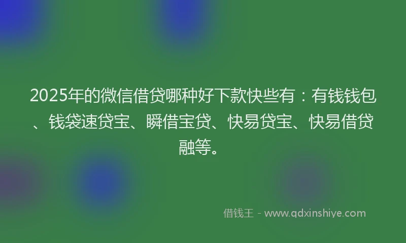 2025年的微信借贷哪种好下款快些有：有钱钱包、钱袋速贷宝、瞬借宝贷、快易贷宝、快易借贷融等。
