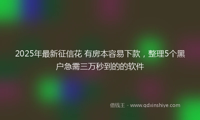 2025年最新征信花 有房本容易下款，整理5个黑户急需三万秒到的的软件