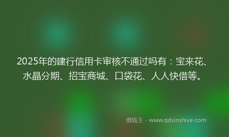 2025年的建行信用卡审核不通过吗有：宝来花、水晶分期、招宝商城、口袋花、人人快借等。