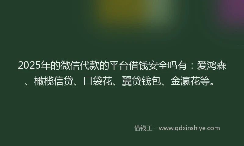 2025年的微信代款的平台借钱安全吗有：爱鸿森、橄榄信贷、口袋花、翼贷钱包、金瀛花等。