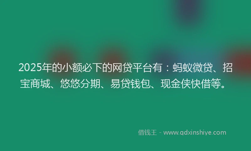2025年的小额必下的网贷平台有：蚂蚁微贷、招宝商城、悠悠分期、易贷钱包、现金侠快借等。