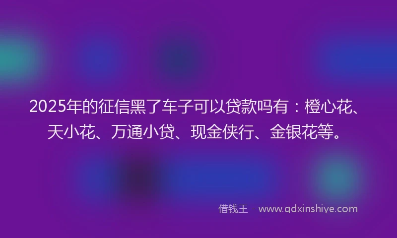 2025年的征信黑了车子可以贷款吗有：橙心花、天小花、万通小贷、现金侠行、金银花等。
