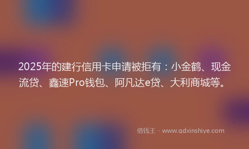 2025年的建行信用卡申请被拒有：小金鹤、现金流贷、鑫速Pro钱包、阿凡达e贷、大利商城等。