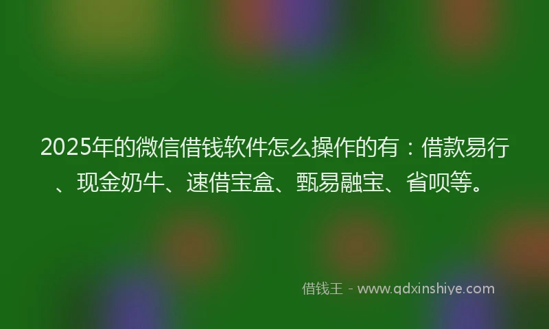 2025年的微信借钱软件怎么操作的有：借款易行、现金奶牛、速借宝盒、甄易融宝、省呗等。