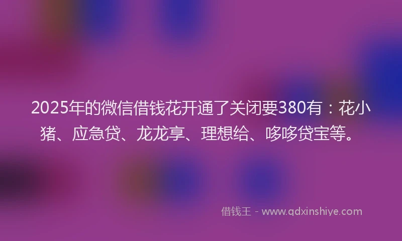 2025年的微信借钱花开通了关闭要380有：花小猪、应急贷、龙龙享、理想给、哆哆贷宝等。