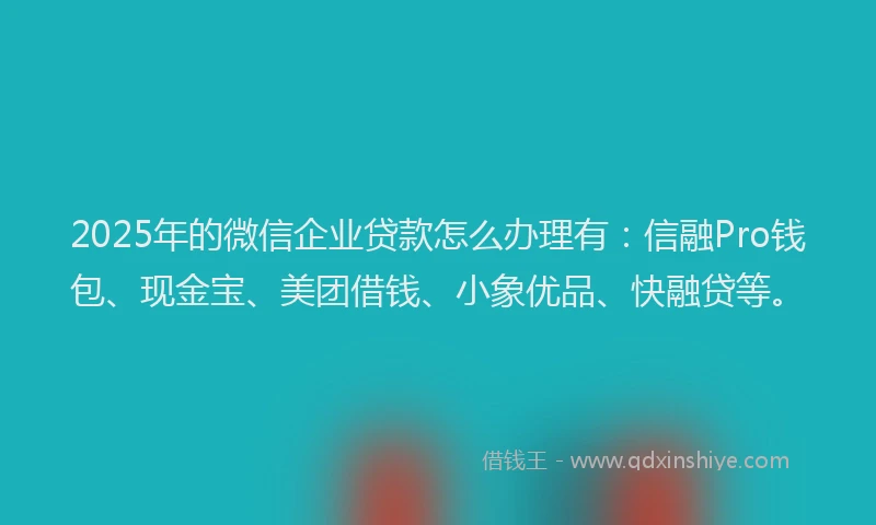 2025年的微信企业贷款怎么办理有：信融Pro钱包、现金宝、美团借钱、小象优品、快融贷等。