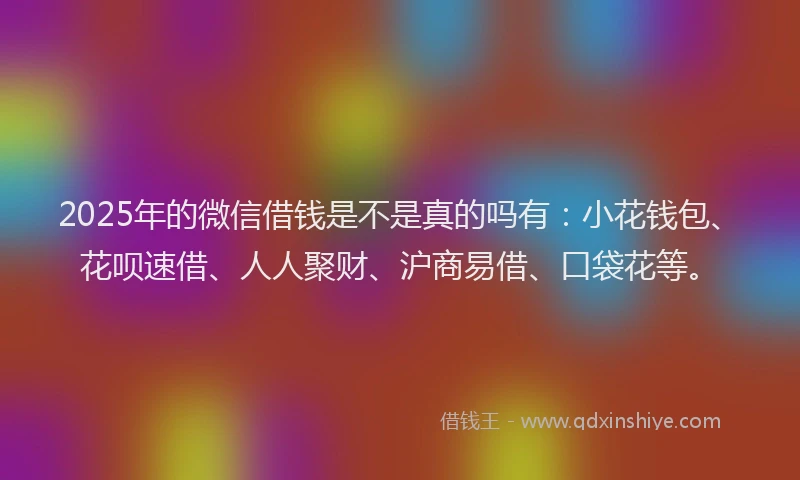 2025年的微信借钱是不是真的吗有：小花钱包、花呗速借、人人聚财、沪商易借、口袋花等。