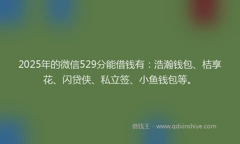 2025年的微信529分能借钱有：浩瀚钱包、桔享花、闪贷侠、私立签、小鱼钱包等。