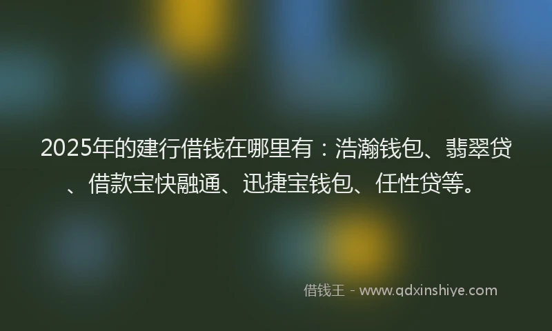 2025年的建行借钱在哪里有：浩瀚钱包、翡翠贷、借款宝快融通、迅捷宝钱包、任性贷等。