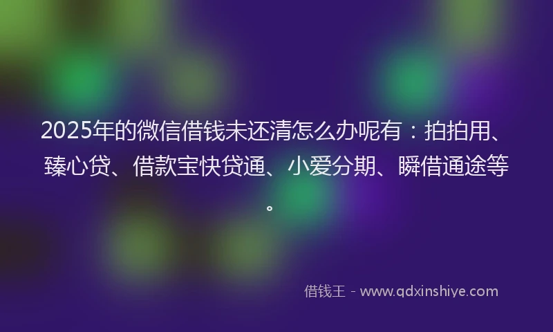 2025年的微信借钱未还清怎么办呢有：拍拍用、臻心贷、借款宝快贷通、小爱分期、瞬借通途等。