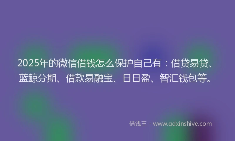 2025年的微信借钱怎么保护自己有：借贷易贷、蓝鲸分期、借款易融宝、日日盈、智汇钱包等。