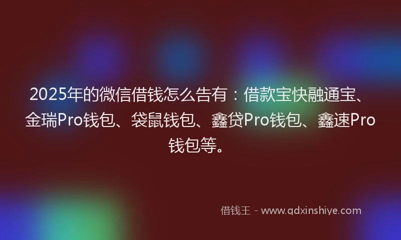 2025年的微信借钱怎么告有：借款宝快融通宝、金瑞Pro钱包、袋鼠钱包、鑫贷Pro钱包、鑫速Pro钱包等。