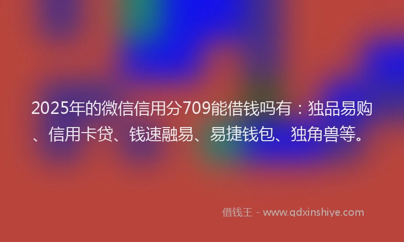 2025年的微信信用分709能借钱吗有：独品易购、信用卡贷、钱速融易、易捷钱包、独角兽等。