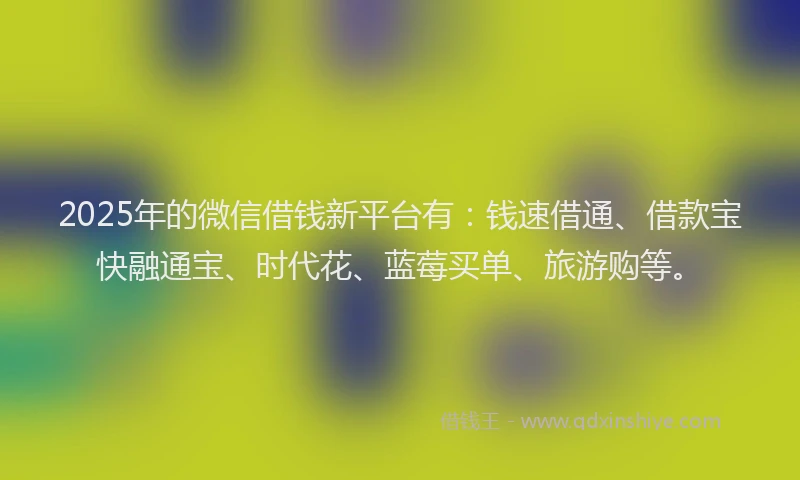 2025年的微信借钱新平台有：钱速借通、借款宝快融通宝、时代花、蓝莓买单、旅游购等。