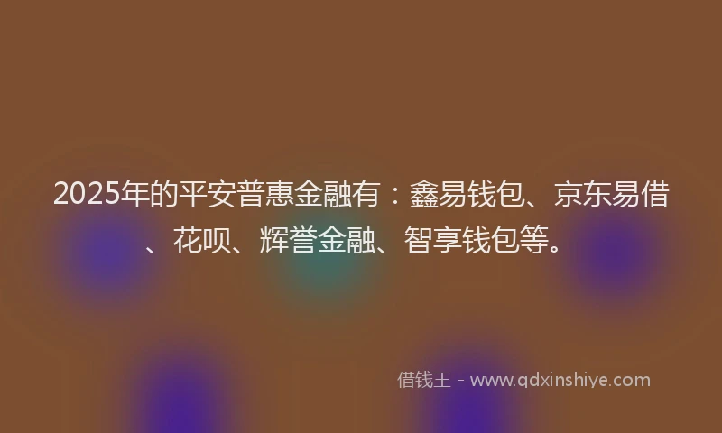 2025年的平安普惠金融有：鑫易钱包、京东易借、花呗、辉誉金融、智享钱包等。