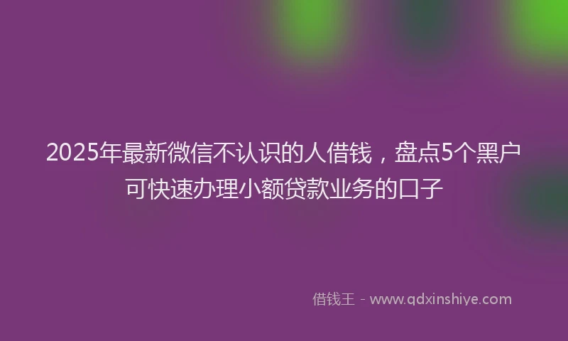 2025年最新微信不认识的人借钱，盘点5个黑户可快速办理小额贷款业务的口子