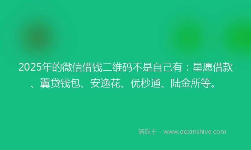 2025年的微信借钱二维码不是自己有：星愿借款、翼贷钱包、安逸花、优秒通、陆金所等。