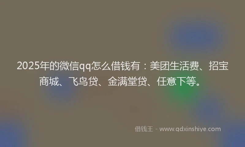 2025年的微信qq怎么借钱有：美团生活费、招宝商城、飞鸟贷、金满堂贷、任意下等。