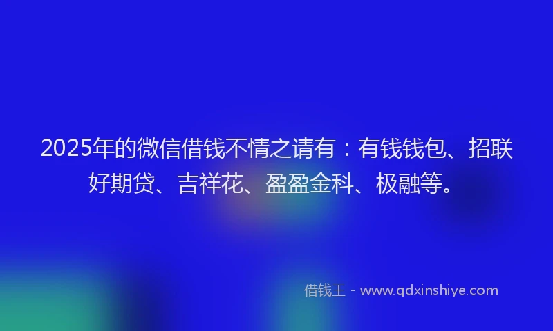 2025年的微信借钱不情之请有：有钱钱包、招联好期贷、吉祥花、盈盈金科、极融等。