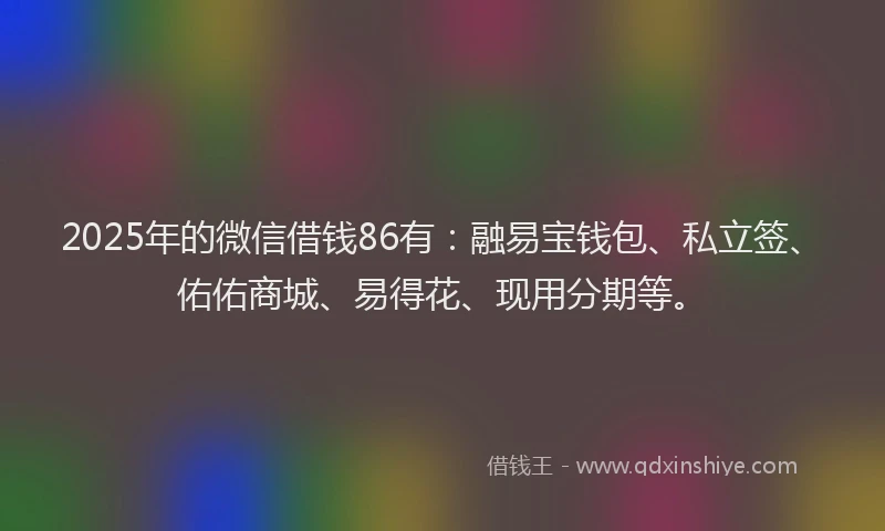 2025年的微信借钱86有：融易宝钱包、私立签、佑佑商城、易得花、现用分期等。