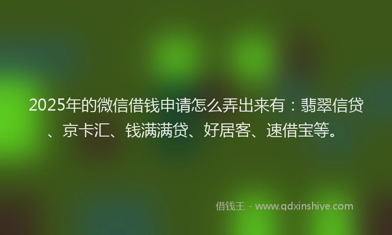 2025年的微信借钱申请怎么弄出来有：翡翠信贷、京卡汇、钱满满贷、好居客、速借宝等。