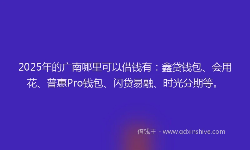 2025年的广南哪里可以借钱有：鑫贷钱包、会用花、普惠Pro钱包、闪贷易融、时光分期等。