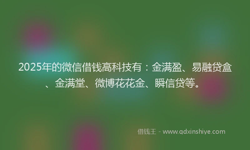 2025年的微信借钱高科技有：金满盈、易融贷盒、金满堂、微博花花金、瞬信贷等。