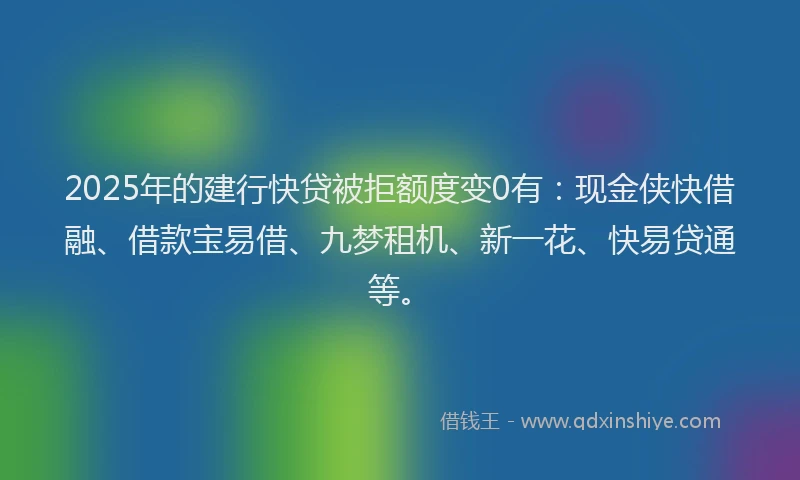 2025年的建行快贷被拒额度变0有：现金侠快借融、借款宝易借、九梦租机、新一花、快易贷通等。