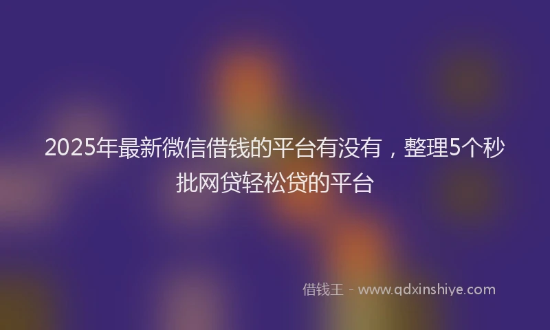 2025年最新微信借钱的平台有没有，整理5个秒批网贷轻松贷的平台