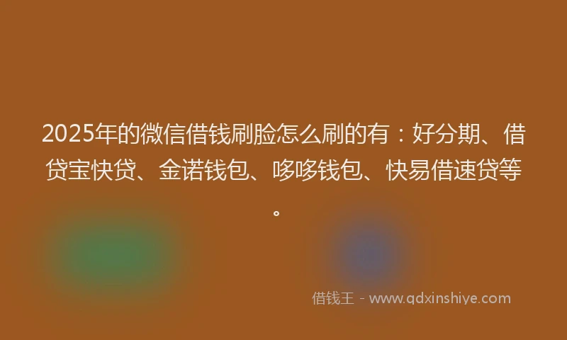 2025年的微信借钱刷脸怎么刷的有：好分期、借贷宝快贷、金诺钱包、哆哆钱包、快易借速贷等。