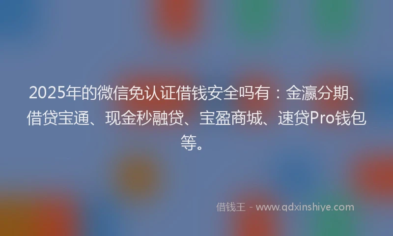 2025年的微信免认证借钱安全吗有：金瀛分期、借贷宝通、现金秒融贷、宝盈商城、速贷Pro钱包等。