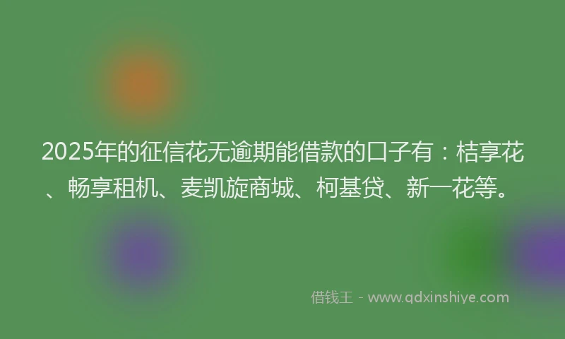 2025年的征信花无逾期能借款的口子有：桔享花、畅享租机、麦凯旋商城、柯基贷、新一花等。