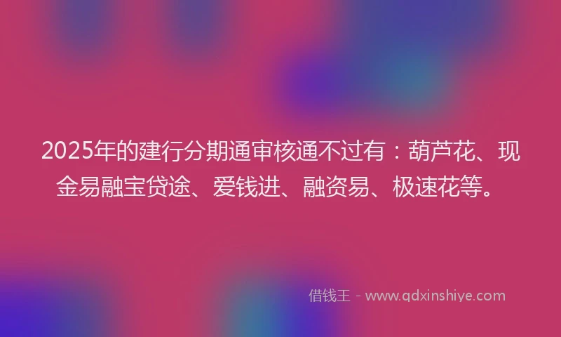 2025年的建行分期通审核通不过有：葫芦花、现金易融宝贷途、爱钱进、融资易、极速花等。
