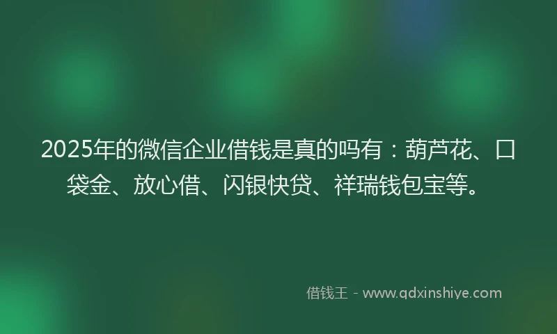 2025年的微信企业借钱是真的吗有：葫芦花、口袋金、放心借、闪银快贷、祥瑞钱包宝等。