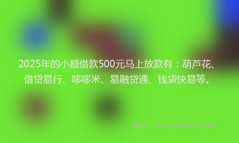 2025年的小额借款500元马上放款有：葫芦花、借贷易行、哆哆米、易融贷通、钱袋快易等。