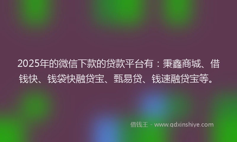 2025年的微信下款的贷款平台有：秉鑫商城、借钱快、钱袋快融贷宝、甄易贷、钱速融贷宝等。