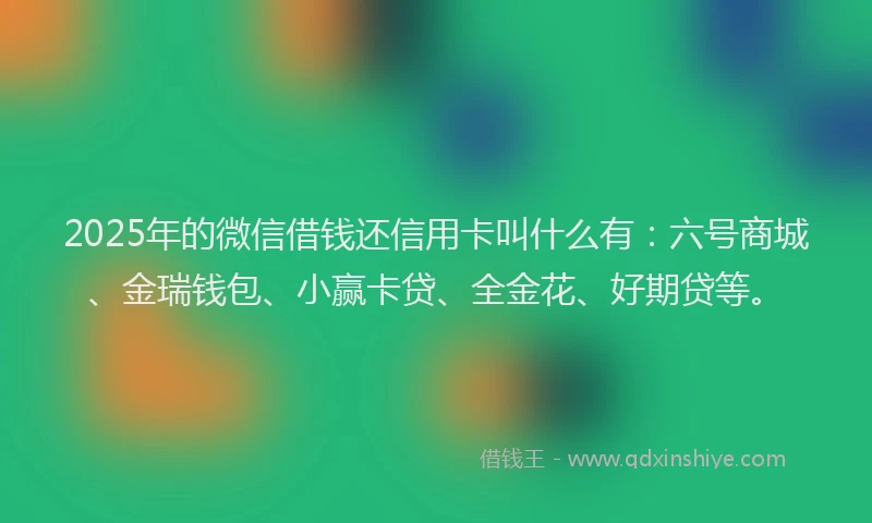 2025年的微信借钱还信用卡叫什么有：六号商城、金瑞钱包、小赢卡贷、全金花、好期贷等。