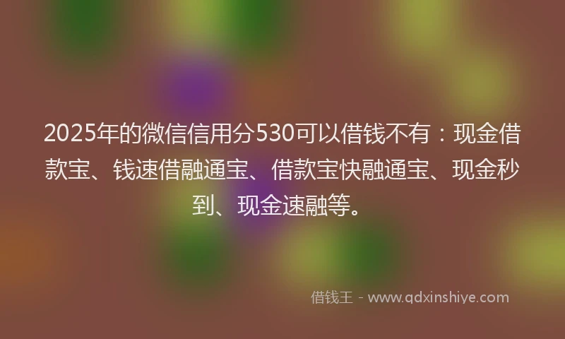 2025年的微信信用分530可以借钱不有：现金借款宝、钱速借融通宝、借款宝快融通宝、现金秒到、现金速融等。