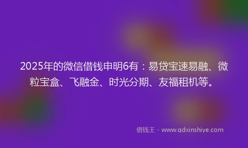 2025年的微信借钱申明6有：易贷宝速易融、微粒宝盒、飞融金、时光分期、友福租机等。
