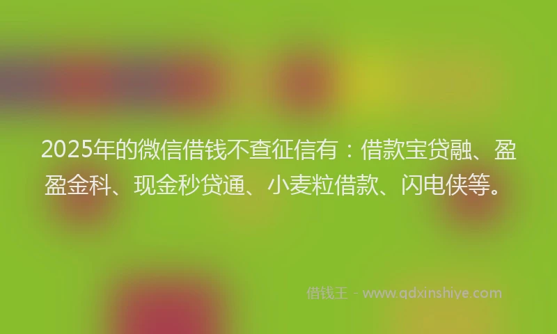 2025年的微信借钱不查征信有：借款宝贷融、盈盈金科、现金秒贷通、小麦粒借款、闪电侠等。