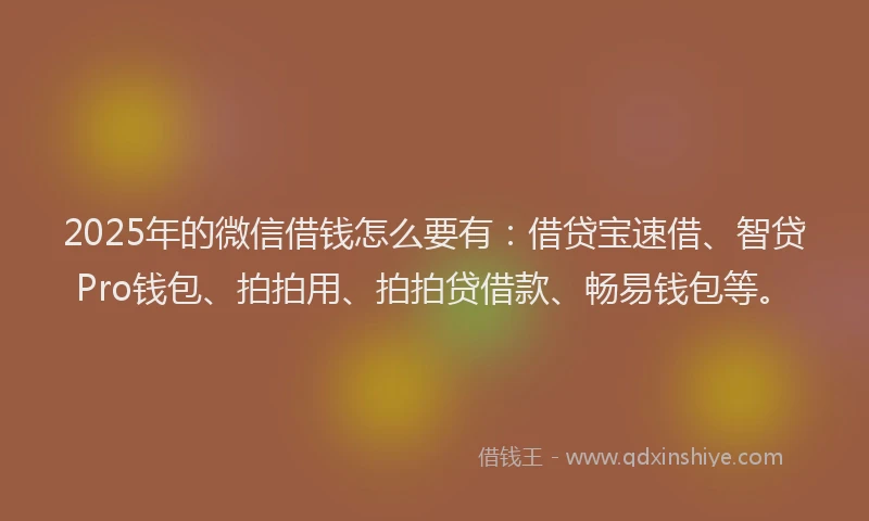 2025年的微信借钱怎么要有：借贷宝速借、智贷Pro钱包、拍拍用、拍拍贷借款、畅易钱包等。