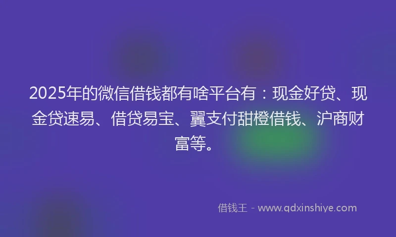 2025年的微信借钱都有啥平台有：现金好贷、现金贷速易、借贷易宝、翼支付甜橙借钱、沪商财富等。