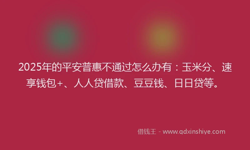 2025年的平安普惠不通过怎么办有：玉米分、速享钱包+、人人贷借款、豆豆钱、日日贷等。