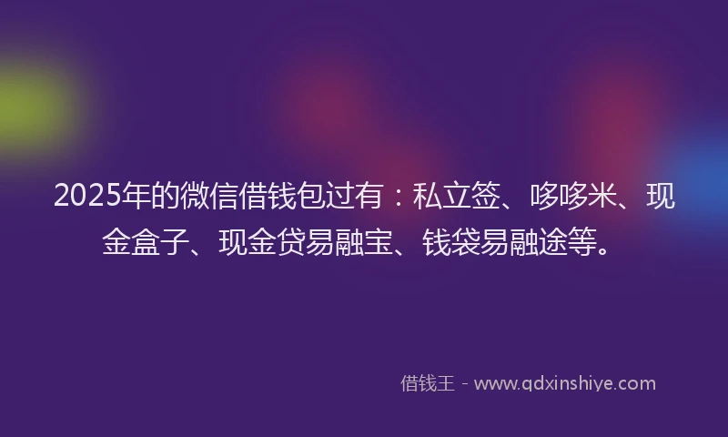 2025年的微信借钱包过有：私立签、哆哆米、现金盒子、现金贷易融宝、钱袋易融途等。