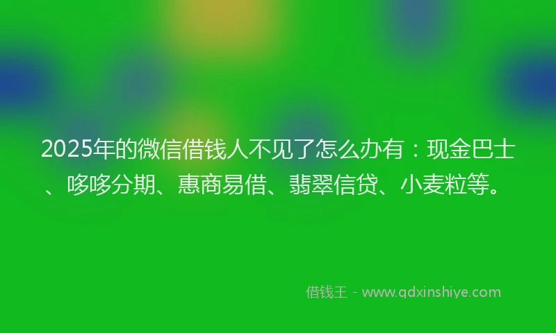 2025年的微信借钱人不见了怎么办有：现金巴士、哆哆分期、惠商易借、翡翠信贷、小麦粒等。
