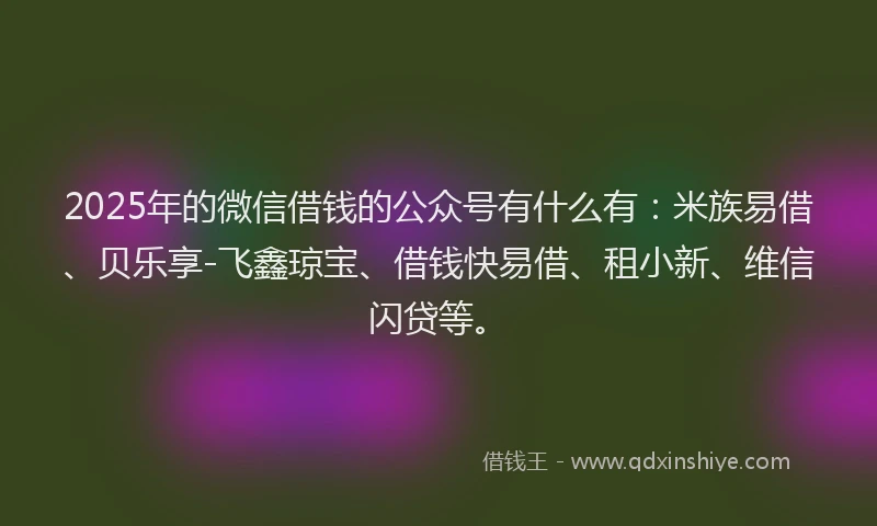 2025年的微信借钱的公众号有什么有：米族易借、贝乐享-飞鑫琼宝、借钱快易借、租小新、维信闪贷等。
