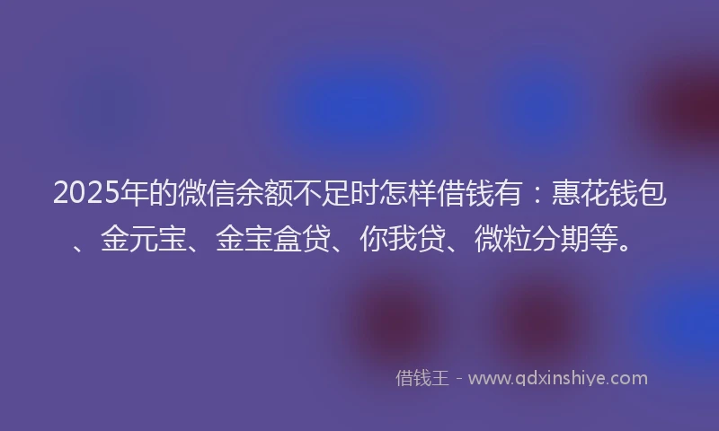 2025年的微信余额不足时怎样借钱有：惠花钱包、金元宝、金宝盒贷、你我贷、微粒分期等。